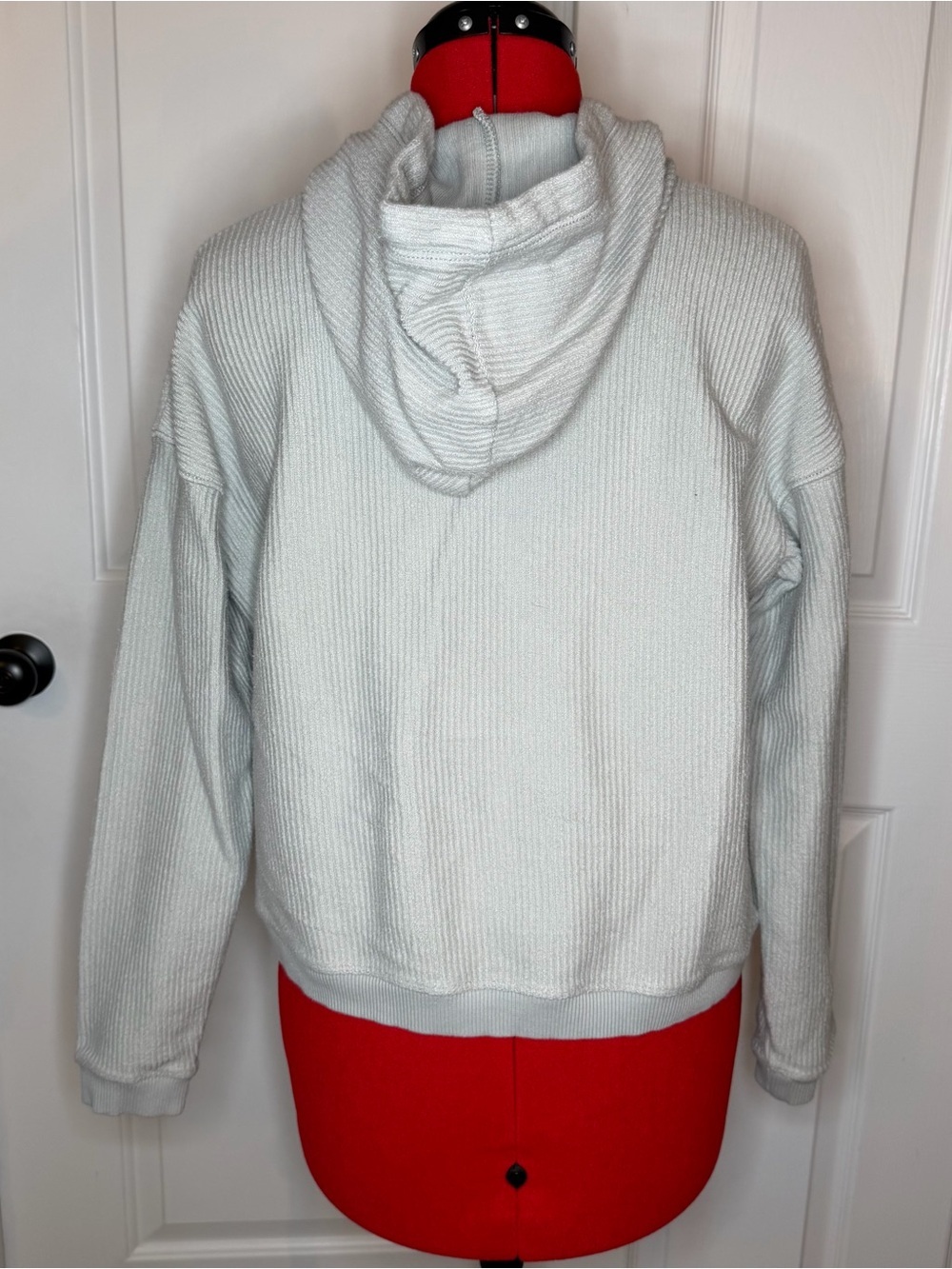 Aerie Hoodie Sweatshirt Women Size XS Green Cropped Ribbed Pullover Cotton - Picture 3 of 7